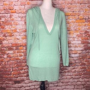 Calvin Klein Lightweight Aqua Hooded Linen Blend Sweater